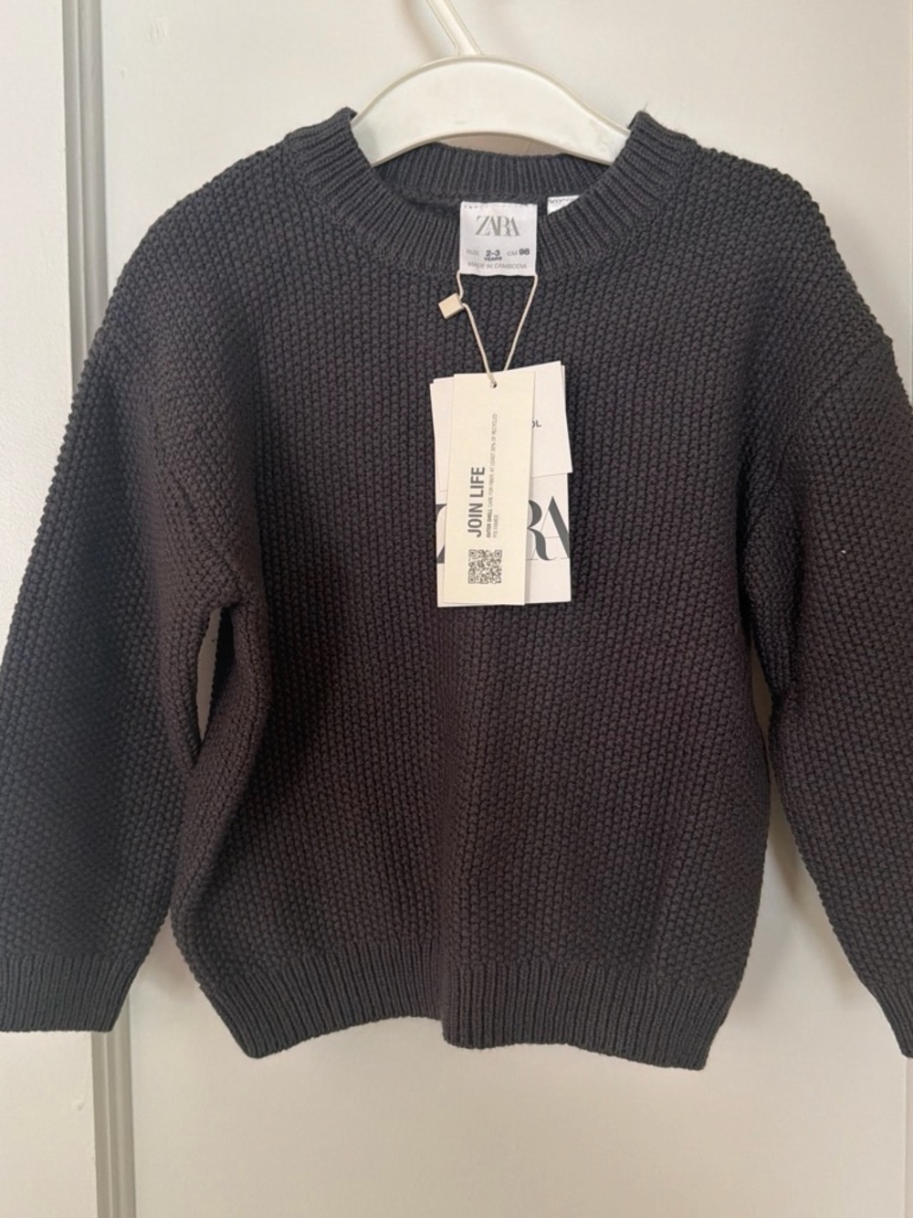 ZARA Men's Black Crewneck Seed Stitch Sweater